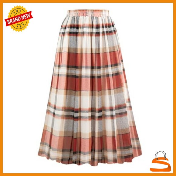 Chiffon Pleated Midi Skirt Elastic High Waist A-Line Knee Length - Picture 2 of 8